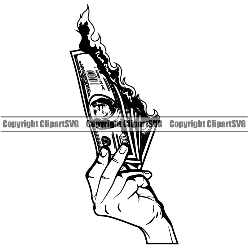 Money In Hand Holding Cash Burn Woman Design Element White Caucasian Spread 100 Dollar Bill Currency Bank Finance Rich Wealthy Clipart SVG