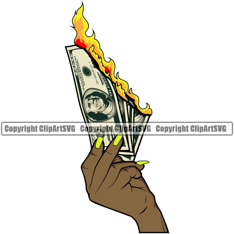 Money In Woman Hand Holding Cash Color Design Stack Female Girl Lady Spread Bank Black African American Finance Rich Wealthy Wealth Advertising Advertise Marketing Clipart SVG