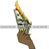 Money In Woman Hand Holding Cash Color Design Stack Female Girl Lady Spread Bank Black African American Finance Rich Wealthy Wealth Advertising Advertise Marketing Clipart SVG