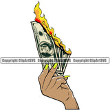 Money In Woman Hand Cash Burn Stack White Caucasian Female Girl Lady Bill Currency Business Bank Finance Rich Wealthy Clipart SVG