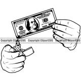 Hand Burn Money Design Element Stack Knot Spread Bill White Caucasian Currency Bank Finance Rich Wealthy Vector Clipart SVG