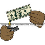 Money Hand Burn Colorful Design Element Stack Bundle Spread Black African American Currency Advertising Advertise Marketing Banking Clipart SVG