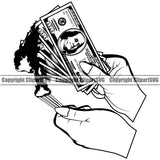 Money In Woman Hand Burn Cash Stack White Caucasian Female Girl Lady Spread Bill Currency Business Bank Finance Rich Vector Clipart SVG