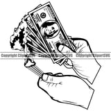 Money In Hand Burn Cash Bundle Spread Stack Currency White Caucasian Business Bank Finance Rich Wealthy Wealth Clipart SVG