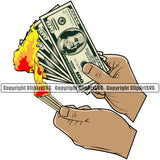 Money In Hand Holding Cash Burn Color Design Element White Caucasian Spread Finance Rich Wealthy Wealth Advertising Advertise Clipart SVG