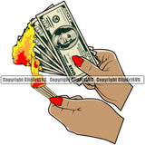 Money In Woman Hand Holding Cash Burn White Caucasian Spread Female Girl Lady Vector Bill Currency Bank Finance Rich Wealthy Clipart SVG