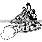 Money In Hand Holding Cash Burn Spread 100 Dollar Bill Currency White Caucasian Vector Design Element Business Bank Finance Rich Wealthy Wealth Advertising Clipart SVG