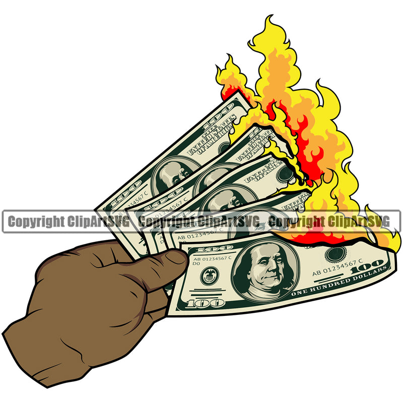 Money In Hand Holding Cash Burn Design Element Vector Bill Black African American Currency Business Bank Finance Rich Wealthy Wealth Advertising Clipart SVG