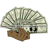 Money In Hand Holding Cash Fan Color Design Element Stack Black African American Bundle Business Bank Finance Rich Wealthy Wealth Advertising Brick Spread Vector Clipart SVG