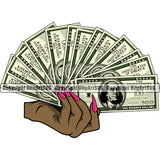 Money In Woman Hand Holding Black African American Cash Fan Color Design Bank Finance Rich Money In Hand Holding Cash Vector Bank Finance Rich Wealthy Wealth Advertising Vector Clipart SVG