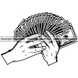 Money In Hand Holding Cash Fan Design Element White Caucasian Roll Bundle Bill Currency Bank Finance Rich Wealthy Wealth Clipart SVG