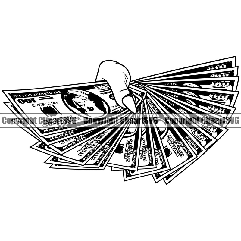 Money In Hand Woman Holding Cash Fan Design Bundle Female Girl Lady Spread White Caucasian Bill Currency Vector Rich Wealthy Wealth Advertising Clipart SVG