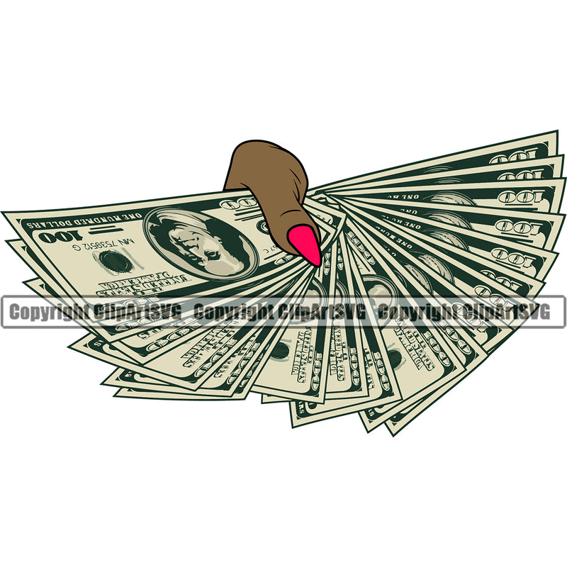 Money In Hand Holding Cash Fan Design Element Stack Bundle Black African American Bill Currency Business Bank Finance Rich Clipart SVG