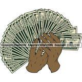 Money In Man Hand Holding Cash Fan Design Color tack Male Boy Black African American Bundle Brick Clipart SVG