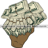 Money In Hand Holding Cash Roll Rubber Band Black African American Bundle Brick Spread 100 Dollar Bill Currency Color Design Wealth Advertising Advertise Marketing Clipart SVG