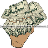 Money In Hand Holding Cash Color Design White Caucasian Knot Roll Rubber Band Bundle Spread 100 Dollar Bill Vector Business Bank Finance Rich Clipart SVG