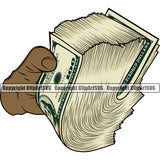 Money In Hand Holding Cash Color Design Black African American Bundle Male Boy Spread 100 Dollar Bill Vector Currency Business Bank Finance Rich Wealthy Wealth Clipart SVG