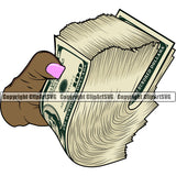 Money In Hand Holding Cash Color Design Knot Bundle Black African American Spread 100 Dollar Bill Currency Bank Finance Rich Wealthy Wealth Advertising Advertise Clipart SVG