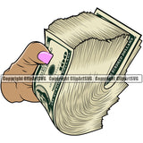 Money In Woman Hand Holding Cash Roll Bundle White Caucasian Spread 100 Dollar Bill Currency Business Bank Finance Rich Wealthy Wealth Advertising Clipart SVG