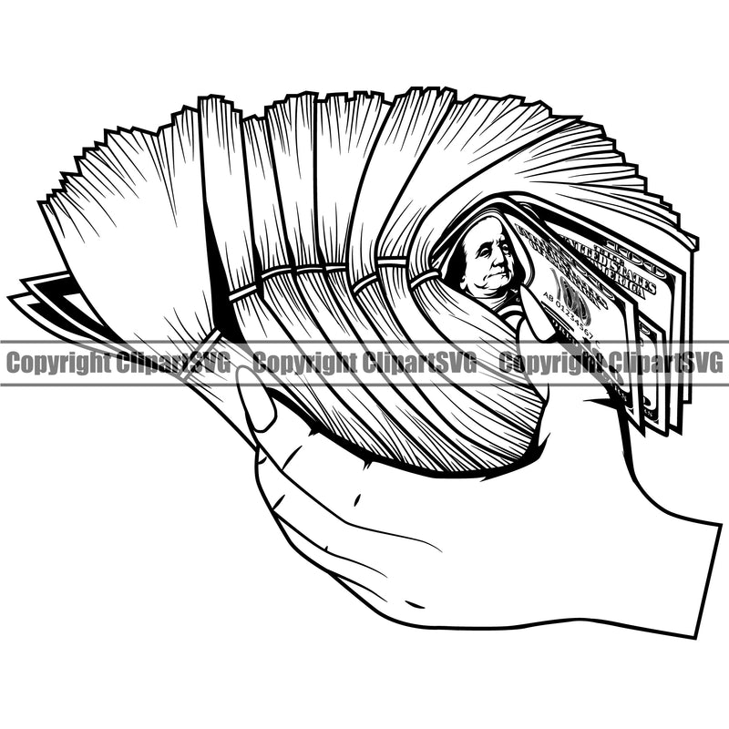 Money In Woman Hand Holding Cash White Caucasian Female Girl Lady Rubber Band Bundle Brick Spread 100 Dollar Bill Finance Rich Wealthy Wealth Advertising Clipart SVG