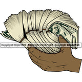 Money In Hand Holding Cash Color Design Rubber Band Black African American Bundle Brick Spread 100 Dollar Wealth Advertising Advertise Marketing Vector Clipart SVG