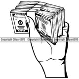 Money In Hand Holding Cash Design Stack White Caucasian Bundle Female Girl Lady Spread 100 Dollar Bill Vector Business Bank Finance Rich Wealthy Wealth Clipart SVG