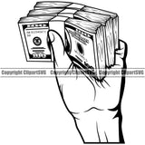 Money In Hand Holding Cash Design Element Rubber Band Knot Bundle Brick Spread Wealthy Wealth Advertising Advertise Rich Vector Clipart SVG