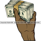 Money In Hand Holding Cash Man Black African American Design Rubber Band Bundle Brick Spread 100 Dollar Bill Rich Wealthy Wealth Advertising Advertise Marketing Clipart SVG