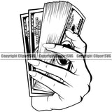 Money In Woman Hand Holding Cash Design Female Girl Lady White Caucasian Bundle Brick Spread 100 Dollar Bill Currency Business Bank Finance Rich Wealthy Wealth Clipart SVG