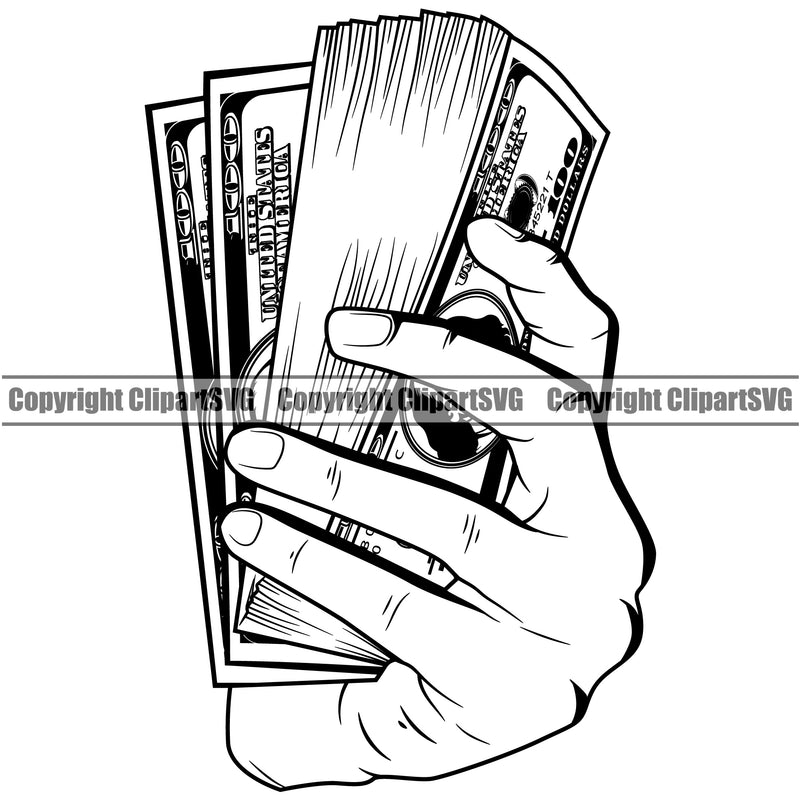Money In Hand Holding Cash White Caucasian Bundle Brick Spread 100 Dollar Design Bank Finance Rich Wealthy Wealth Clipart SVG