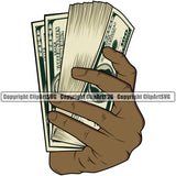 Money In Hand Holding Black African American Cash Design 100 Dollar Holding Cash Vector Clipart SVG