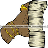Money In Hand Holding Cash Black African American Color Design Element Stack Knot Roll Rubberband Bundle Brick Spread 100 Dollar Bill Business Bank Finance Rich Wealthy Wealth Clipart SVG