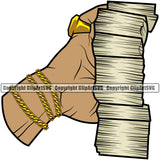 Money In Hand Holding Cash White Caucasian Color Design Element Stack Knot Roll Rubberband Bundle Brick Spread 100 Dollar Bill Currency Vector  Business Bank Finance Rich Wealthy Clipart SVG