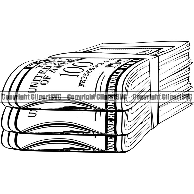 Money Knot Cash Design Rubber Band Knot Roll Bundle Spread 100 Dollar Bill Currency Brick Business Bank Finance Rich Wealthy Clipart SVG