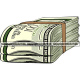 Money Knot Cash Stack Rubber Band Roll Bundle Brick Spread 100 Dollar Bill Currency Wealth Advertising Advertise Marketing Vector Clipart SVG