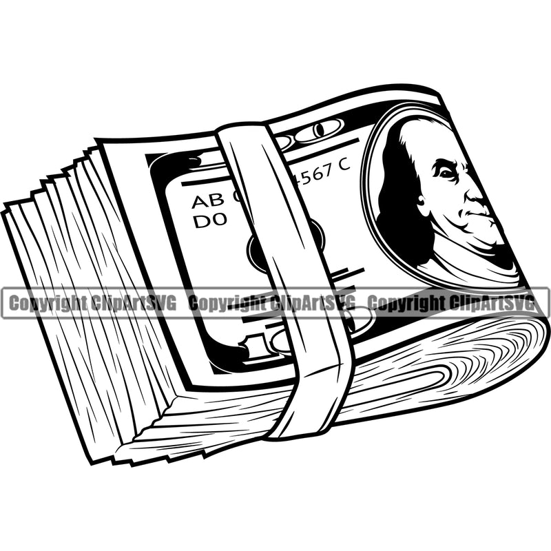 Money Knot Cash Stack Rubber Band Knot Roll 100 Dollar Bill Currency Spread Bundle Bank Finance Rich Wealthy Clipart SVG