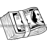 Money Knot Cash Stack Rubber Band Knot Roll 100 Dollar Bill Currency Spread Bundle Bank Finance Rich Wealthy Clipart SVG