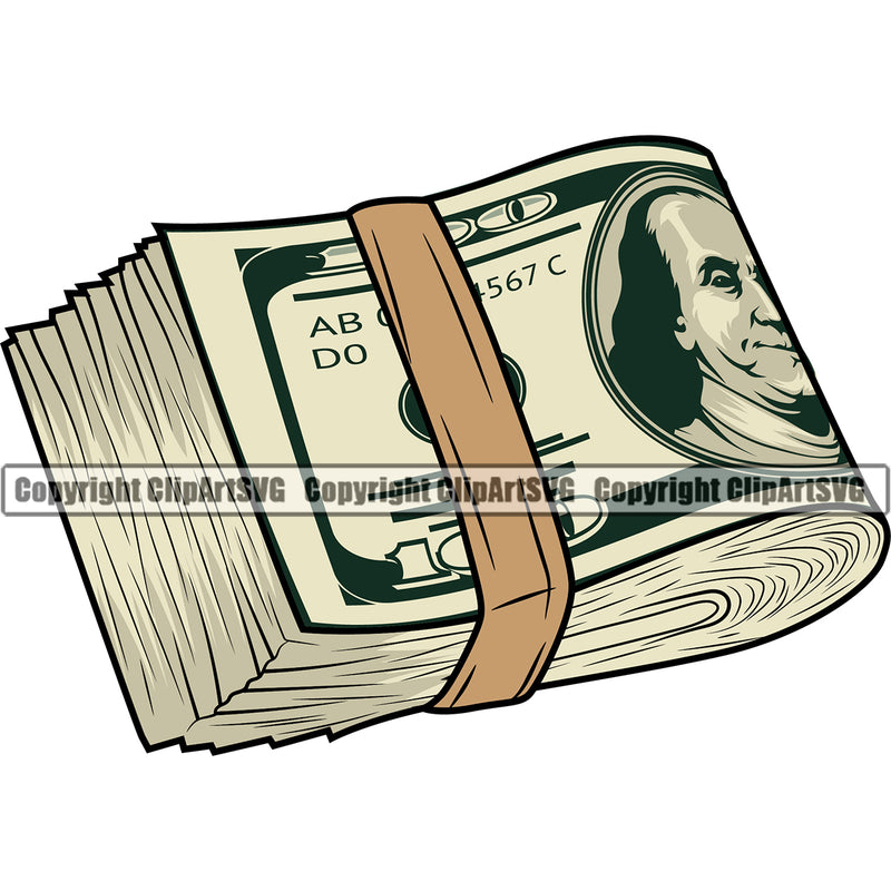 Money Knot Cash Stack Spread 100 Dollar Bill Currency Roll Rubber Band Bundle Finance Rich Wealthy Wealth Advertising Advertise Marketing Vector Clipart SVG