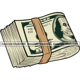 Money Knot Cash Stack Spread 100 Dollar Bill Currency Roll Rubber Band Bundle Finance Rich Wealthy Wealth Advertising Advertise Marketing Vector Clipart SVG