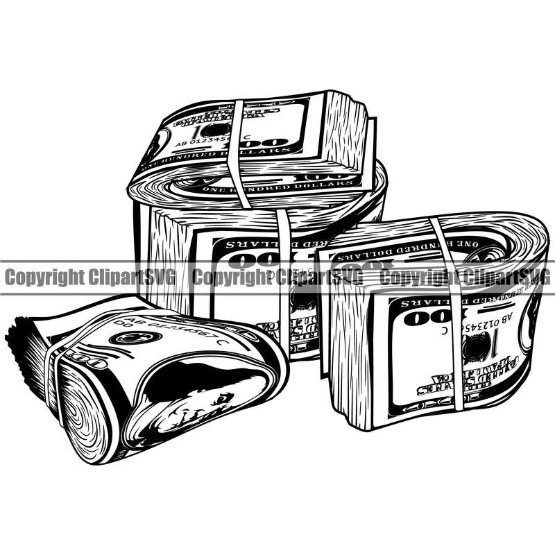 Money Knot Cash Stack Knot Roll Bundle Brick 100 Dollar Bill Currency Rubber Band Spread Business Bank Finance Rich Wealthy Wealth Advertising Clipart SVG