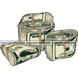 Money Knot Design Element Rubber Band Stack Roll Bundle Spread 100 Dollar Bill Currency Business Bank Finance Rich Wealthy Wealth Advertising Vector Clipart SVG