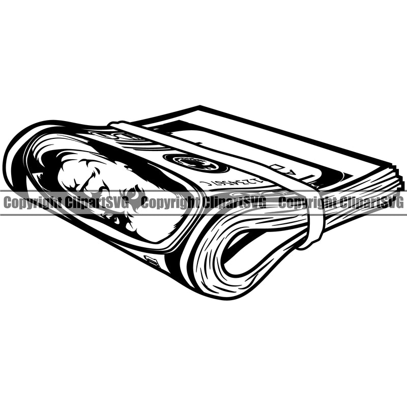 Money Knot Design Element Rubber Band Cash Stack Knot Roll Bundle Spread 100 Dollar Bill Currency Bank Finance Rich Wealthy Wealth Advertising Advertise Clipart SVG
