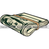 Money Knot Cash Stack Roll Bundle Rubber Band Spread 100 Dollar Bill Currency Business Bank Finance Rich Wealthy Wealth Advertising Vector Clipart SVG