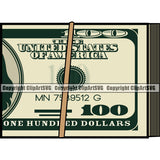 Money Cash Stack Knot Roll Rubber Band Bundle Brick Spread 100 Dollar Bill Currency Vector Business Bank Finance Rich Wealthy Wealth Advertising Clipart SVG