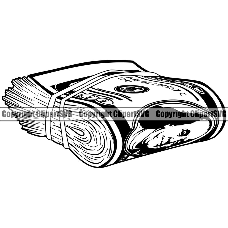 Money Knot Cash Stack Roll 100 Dollar Bill Currency Bundle Rubber Band Spread Rich Wealthy Wealth Advertising Advertise Marketing Clipart SVG