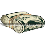 Money Knot Color Design Element Rubber Band Cash Stack Roll Bundle Spread 100 Dollar Bill Currency Rich Wealthy Wealth Advertising Advertise Clipart SVG