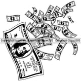 Money With An Raining Design Element Knot Roll Rubberband Bundle Brick Spread 100 Dollar Bill Currency Vector Wealthy Wealth Advertising Advertise Clipart SVG