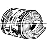 Money Cash Roll Design 100 Dollar Bill Currency Rubber Band Stack Knot Roll Bundle Business Bank Finance Rich Wealthy Clipart SVG