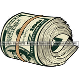Money Cash Roll Design Element Stack Knot Roll Rubber Band Bundle Spread 100 Dollar Bill Currency Bank Finance Rich Wealthy Wealth Advertising Advertise Vector Clipart SVG