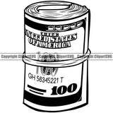 Money Cash Roll Design Stack Rubber Band Bundle Spread 100 Dollar Bill Currency Element Finance Rich Wealthy Wealth Advertising Advertise Marketing Clipart SVG